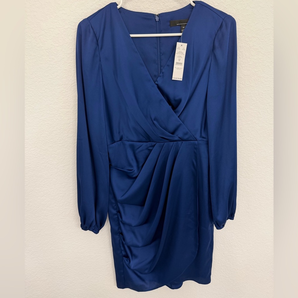 WHBM LS Satin Wrap Dress